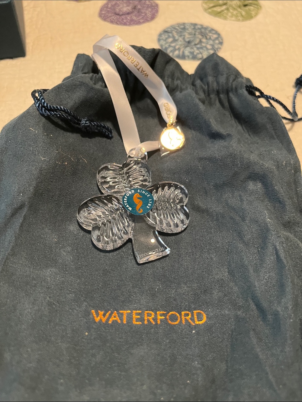 Waterford Crystal Shamrock Ornament with Branded Ribbon